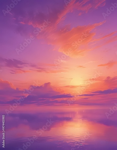 Fluid orange purple watercolor sky; soft, diffused sunset effect , watercolor,  artwork