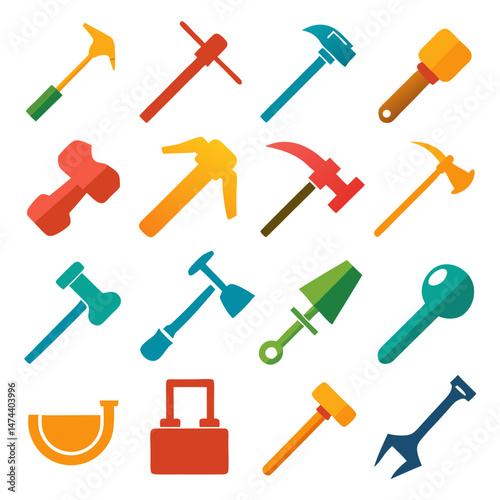 Various hand tools arranged on a plain white background
