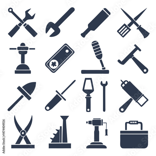 Silhouetted icons illustrating handyman and craft tools assortment