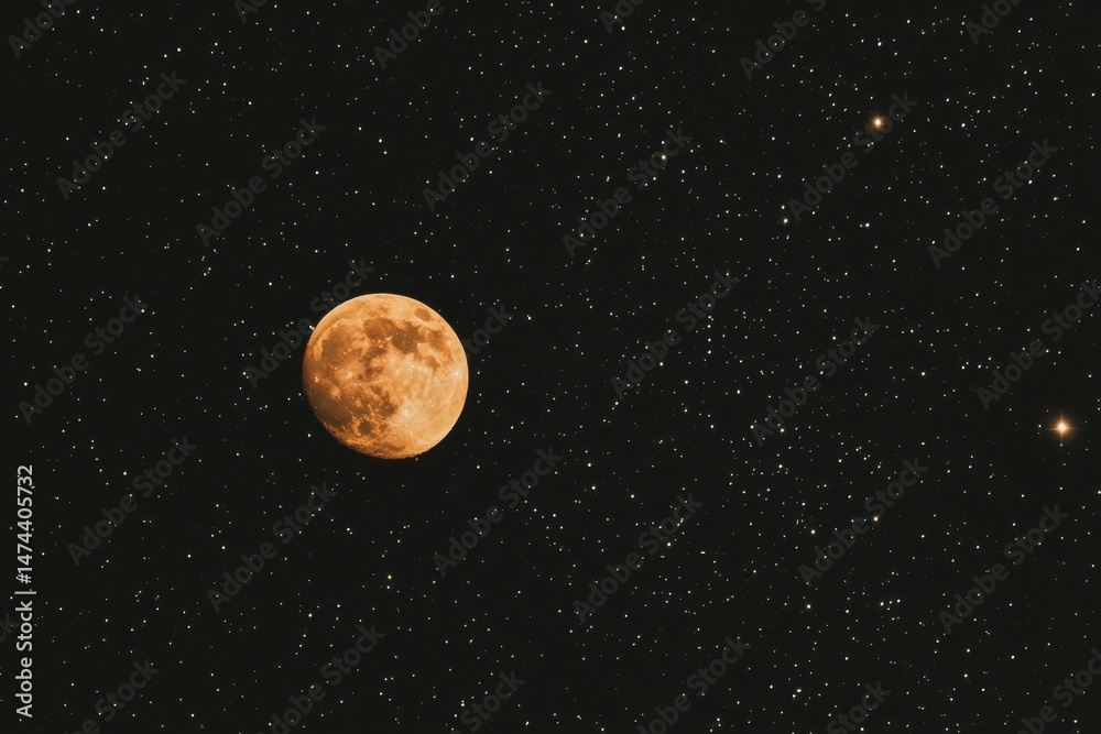 Fototapeta premium Full Moon Rising in Starry Night Sky Astronomy View from Earth Space Exploration Celestial Sphere Lunar Surface