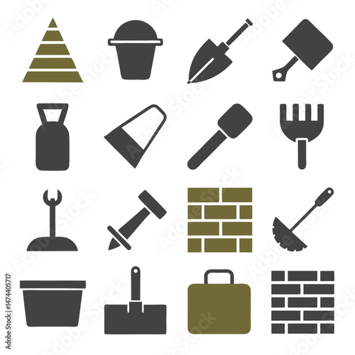 Construction tools icons set in vector flat design