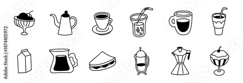 Vector logo design template and graphic elements for advertising, branding, posters and banners, funny cartoon illustrations, prints and stickers, brunch cafe , bakery and coffee shops concepts