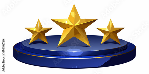 Three Golden Stars on a Blue Circular Pedestal Award Winning Achievement Success