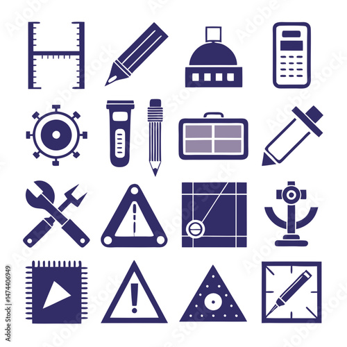 Various blue engineering and construction related icons collection design