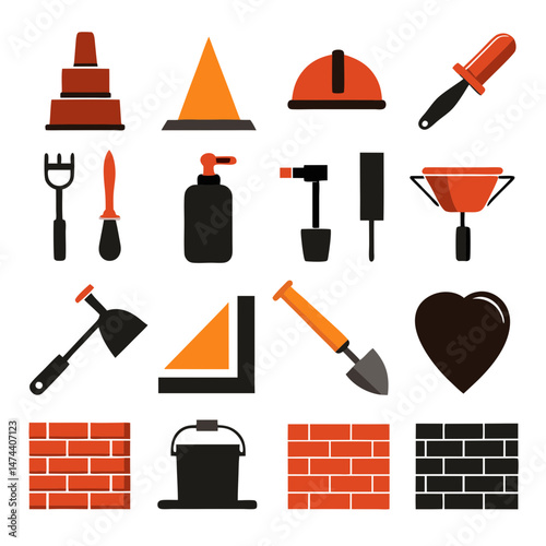 Various construction tools and elements in flat design style