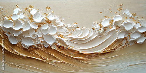 White and beige flowers on a golden background with a 3D effect in elegant oil painting style, symbolizing beauty, grace, and sophistication