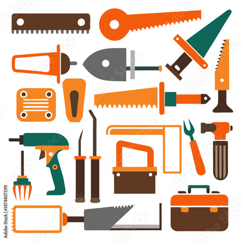 Vector set of tools in flat design style illustration