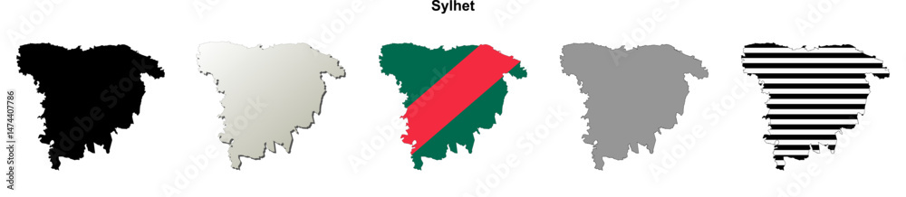Obraz premium Sylhet division blank outline map set