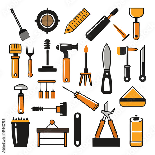 A set of craftsman tools in flat design style