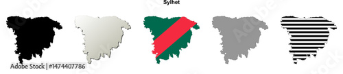 Sylhet division blank outline map set