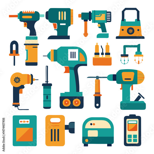 Collection of construction tools vector illustrations in a flat style
