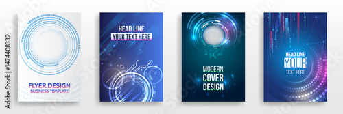 Cover design with digital circuits, binary code, glowing elements and futuristic patterns. Suitable for technology events, innovation presentations, cybersecurity brochures and digital communication.