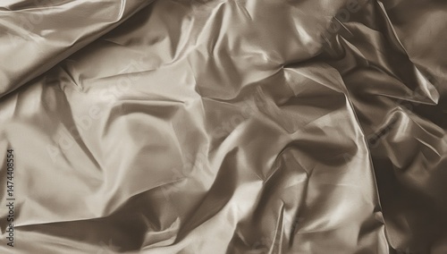 Close-up of draped, luxurious, light taupe fabric with soft folds.  Rich, smooth, and elegant texture