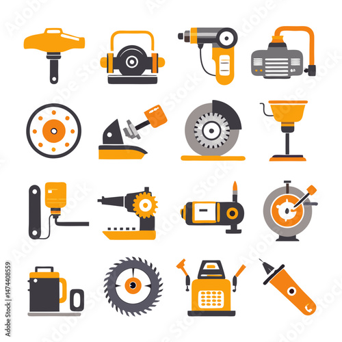 Flat Design Icon Set of Industrial Construction Tools