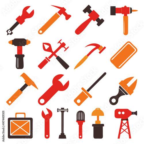 Collection of vector illustrated tools on a clean white background