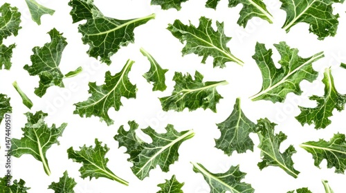 Fresh Kale Leaves Pattern on White Background photo