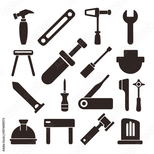 Silhouette image showing different types of repair tools.