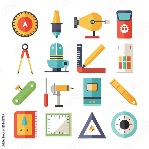 Flat design engineering and architecture tools icon collection set