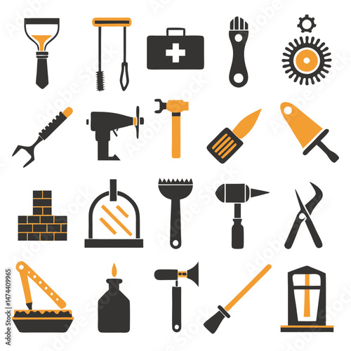 Flat style vector illustration of various construction and repair tools