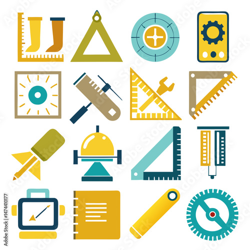 Assorted flat design engineering and construction instruments collection
