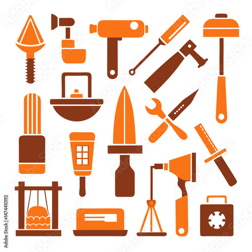 Collection of flat design style tools of various kinds