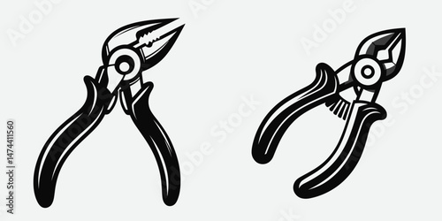 Wire Cutters. Construction Tools Builder Repair Renovation Worker Clipart Line Art Vector Illustration. Cutting pliers instrument electric cable severance tool for workshop project.