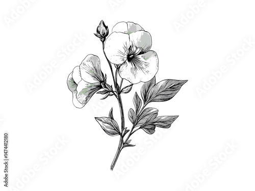 Sweet Pea Flower, Vintage Botanical Art Print, Hand-Drawn Floral Engraving, Old-Style Sketch, Nature Engraving, Black Sketch, Bloom, Trendy Floral Decor, Antique Flora Print