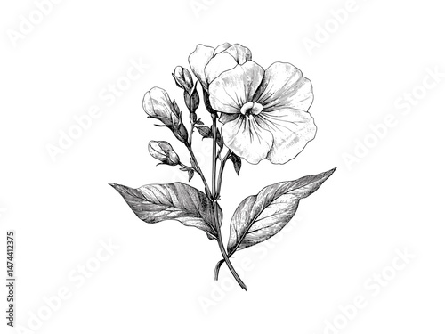 Sweet Pea Flower Engraving, Vintage Botanical Art, Hand-Drawn Floral Sketch, Nature Flora Engraving, Trendy Floral Decor, Black Sketch, Old Style, Bloom, Antique Botanical Print
