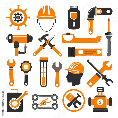 Construction and engineering tools collection on white background vector