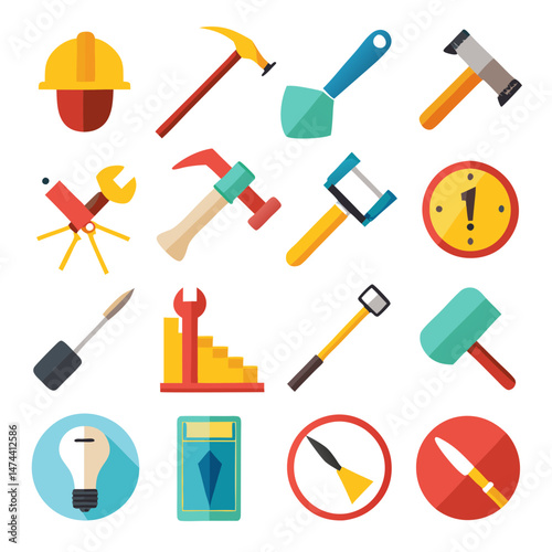Flat design vector icons of construction and repair tools