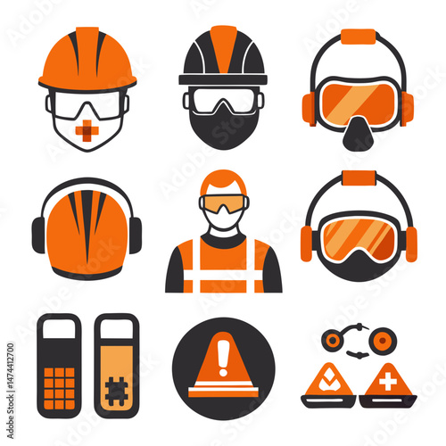 Safety icons showcasing occupational safety equipment and hazard symbols