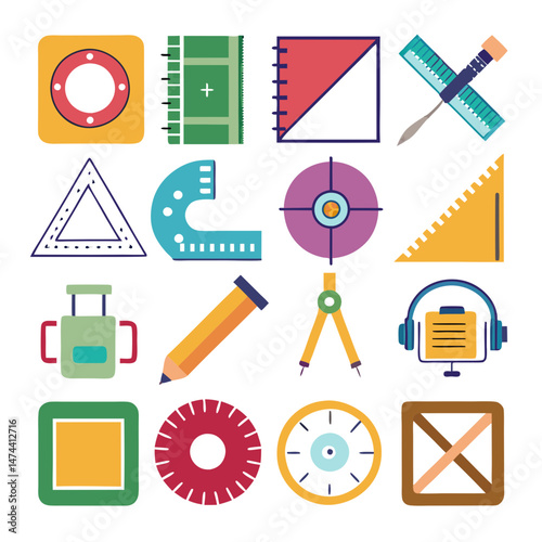 Colorful graphic design element tools and instruments flat icons