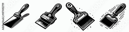 Putty Knife. Construction Tools Builder Repair Renovation Worker Clipart Line Art Vector Illustration. Spreader blade implement filling compound tool for home project.