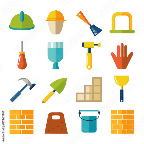 Flat illustration of construction and building tools set