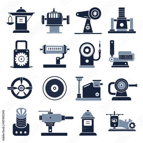 Vintage machine and tool icons in simple vector style
