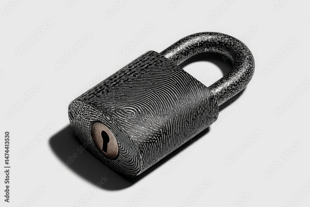 Unique black padlock showcases intricate details and smooth contours with soft shadow against a neutral background Unique black padlock showcases intricate details and smooth contours with soft shadow against a neutral background