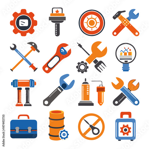 Collection of colorful repair and maintenance tool icons graphic