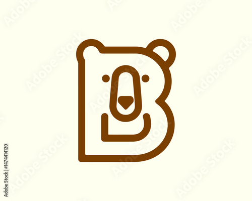Bear logo outline with flat playful letter b