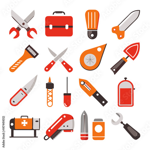 Vector illustration of various tools and equipment icons set