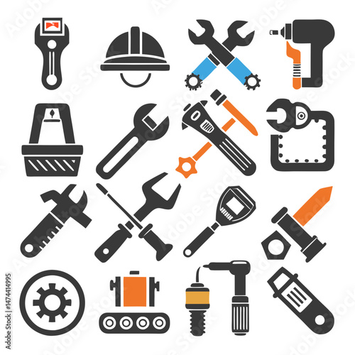 Wallpaper Mural Collection of tool icons in black, orange and blue Torontodigital.ca