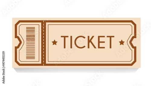 Retro ticket design. Realistic ticket. Admit one. Pass. Great for creative media, flyers, and invitations.