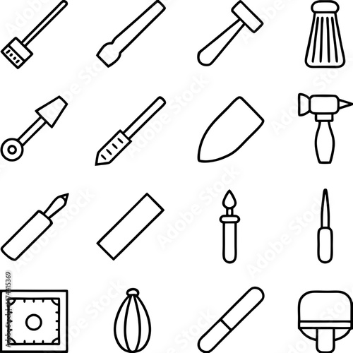 Line art icons set of construction and surgical tools
