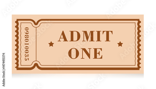 vector illustration of a vintage movie ticket.  Vintage paper style with barcode and stars. Isolated illustration.