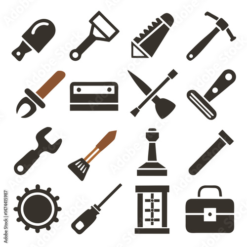 Collection of tools icon set isolated on white background