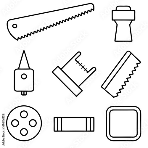 Outline drawing set of DIY tools and accessories