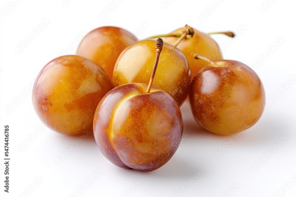 Obraz premium Close-up of ripe plums, showcasing their warm, amber hues and smooth skin.
