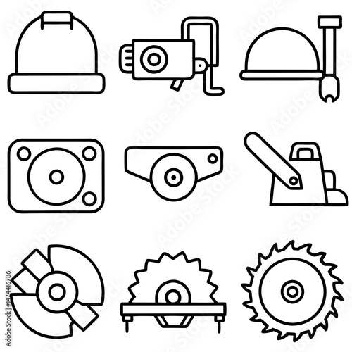 Construction equipment and tools icons set black and white