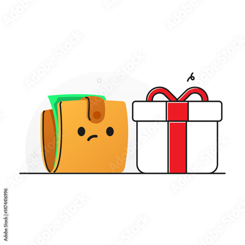 Cartoon Wallet Sad about Gift Spending