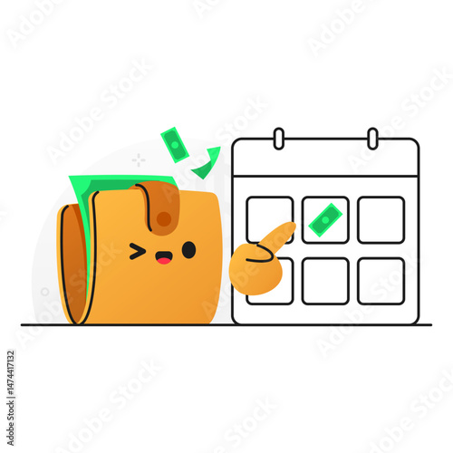 Flat illustration of a happy wallet anticipating payday