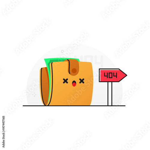 Cartoon Wallet with 404 Error Illustration
